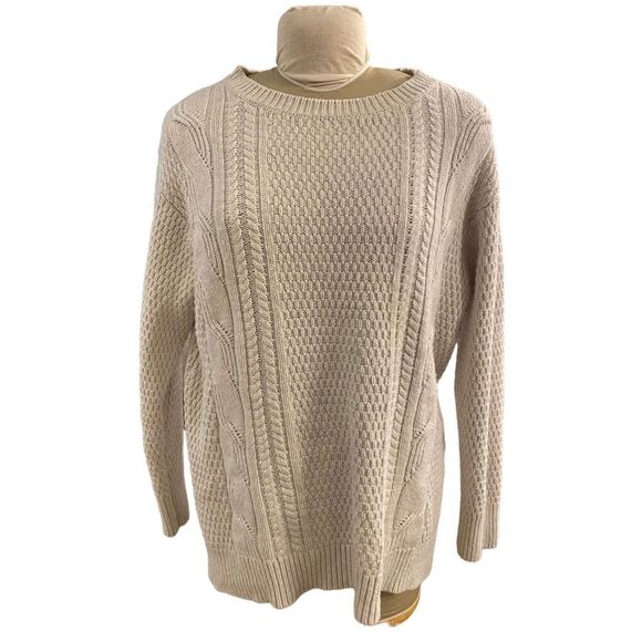 Gap Boyfriend Cable Knit Swtr Cream XL Ctn/Poly/Wool Blend Fisherman Weekend - Picture 1 of 12